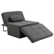 Poltrona Letto 4 in 1 con Schienale Regolabile e Cuscino in Tessuto Effetto Lino, 95x179x78 cm, Grigio