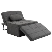 Poltrona Letto 4 in 1 con Schienale Regolabile e Cuscino in Tessuto Effetto Lino, 95x179x78 cm, Grigio