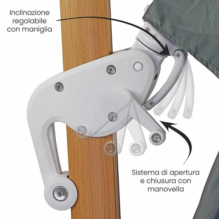 Ombrellone da Giardino Decentrato 4x4m Roma Wood nero