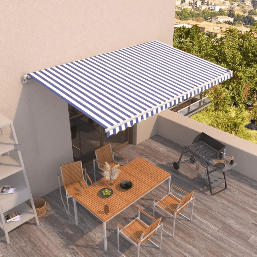 Tenda da Sole Retrattile Manuale 500x350 cm Blu e Bianca 3069016