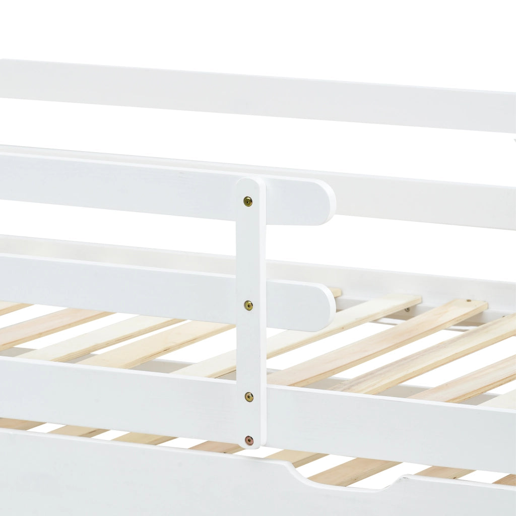DESMIU Letto casetta estraibile singolo con sponde e letto inferiore 90 × 200 cm e 90 × 190 cm, senza materasso