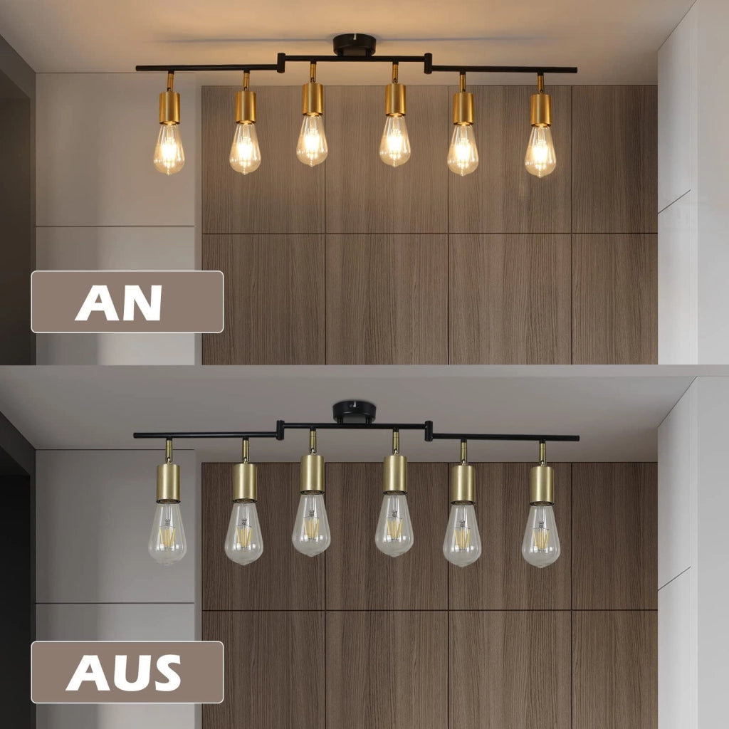 ZMH Faretto da soffitto dorati 6 luci E27 retro rotanti metallo max 25W per camera letto senza lampadina