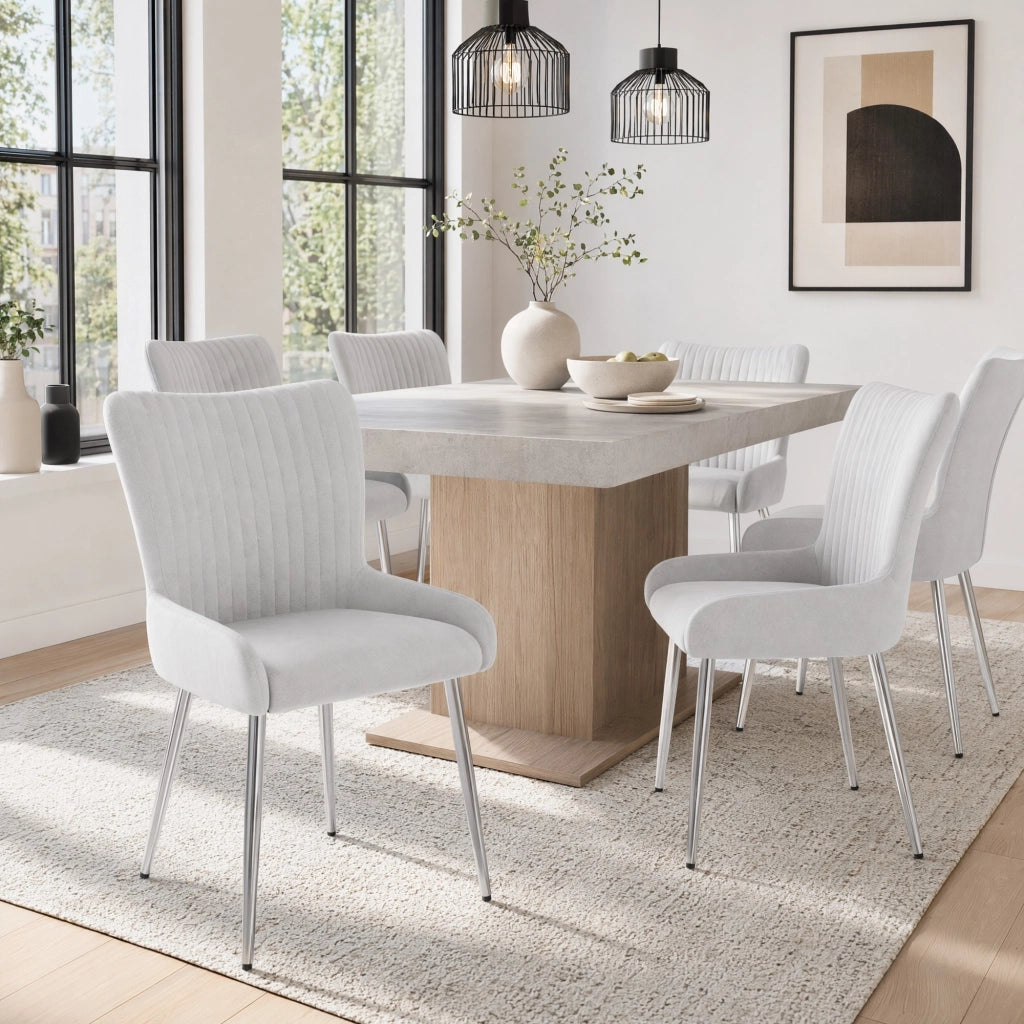 Sedia da Pranzo Set da 6 con Schienale Ergonomico e Gambe in Metallo, in Velluto Grigio