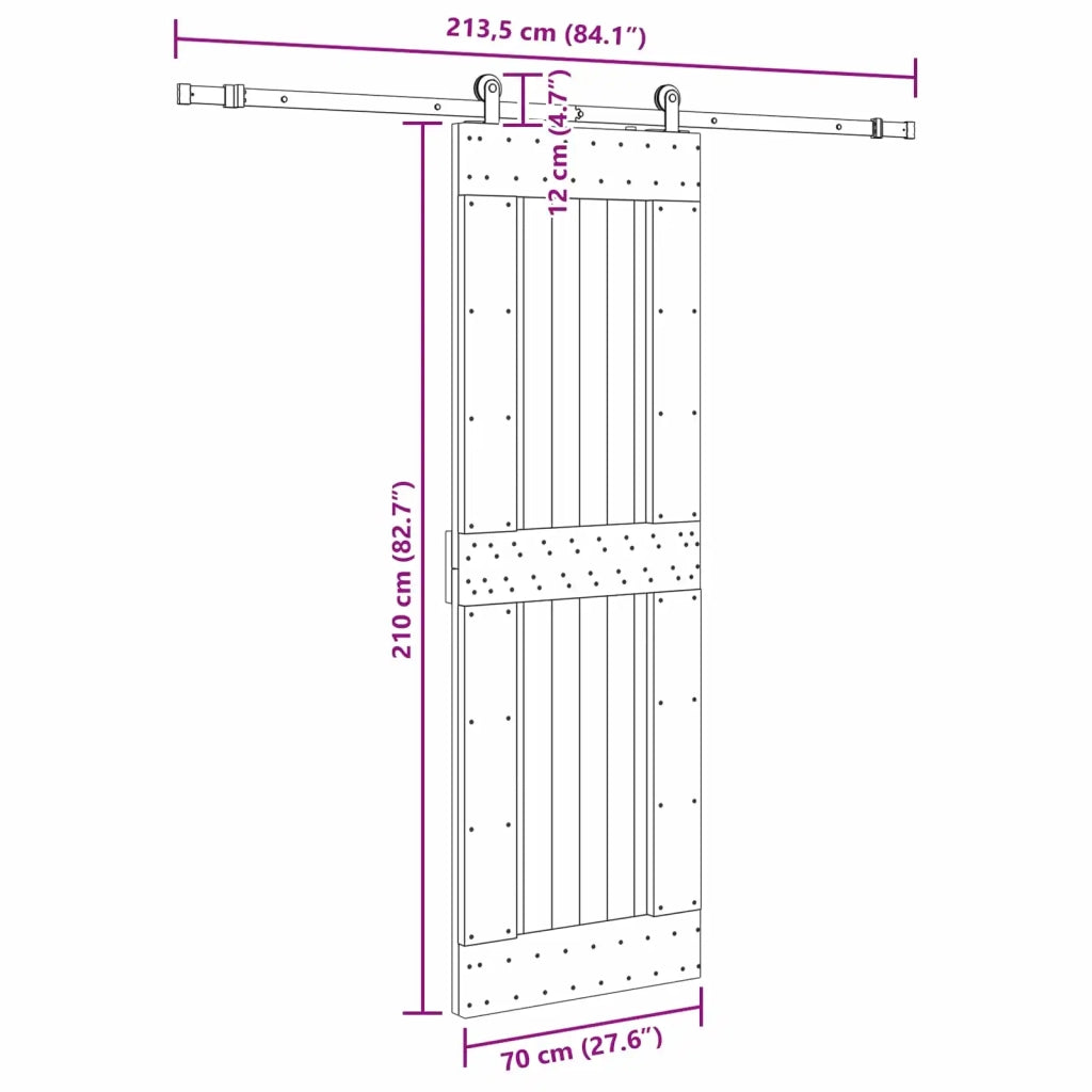 Porta scorrevole NARVIK Naturale e Nero 70 x 210 cm (213,5 cm)