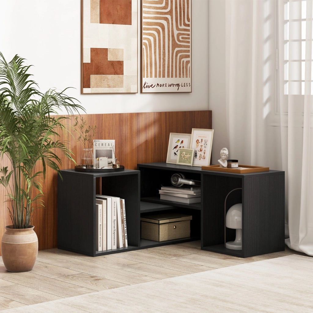 Mobile TV console a 2 pezzi con combinazione libera-Centro di intrattenimento minimalista per TV da 50-60pollici Nero