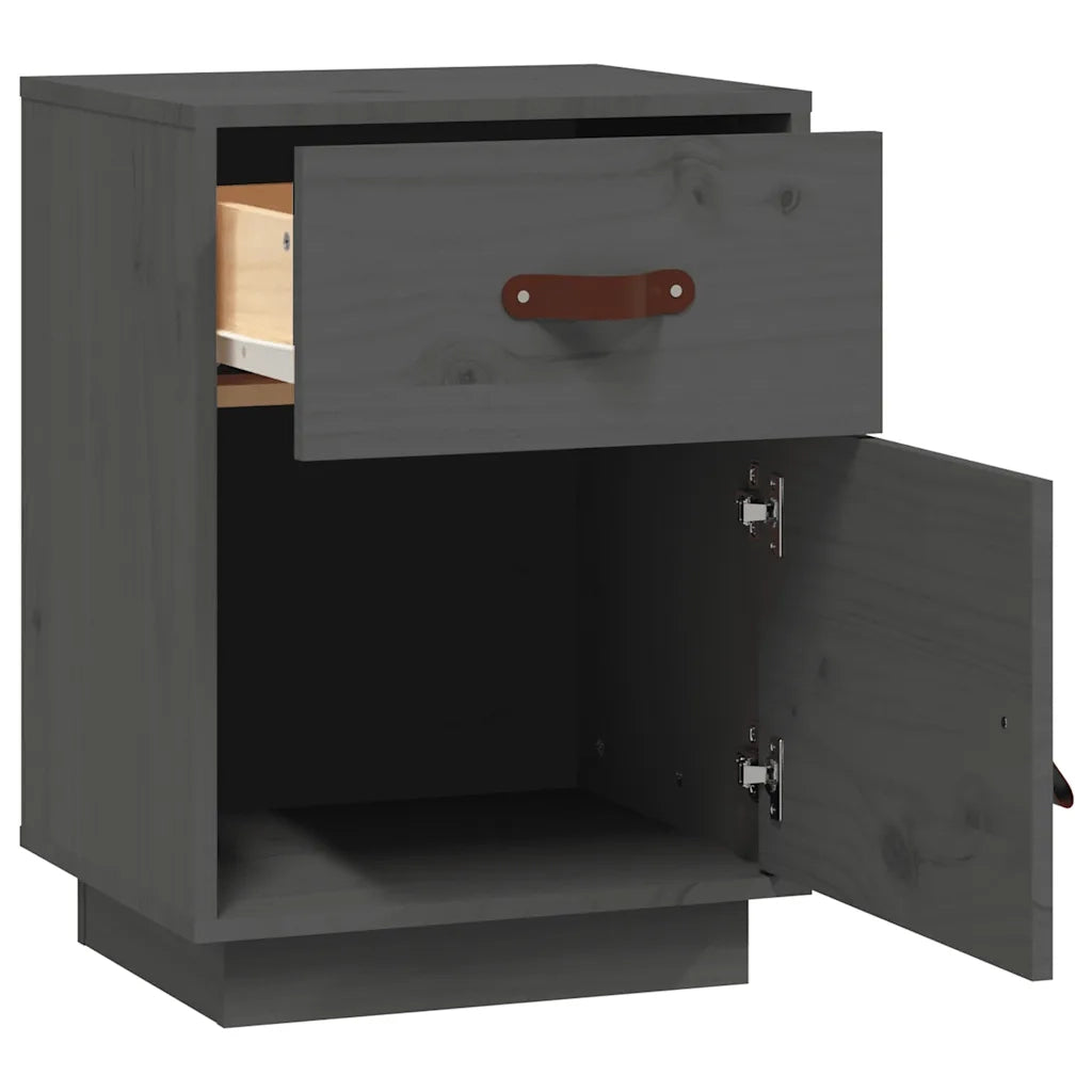 Comodino Grigio 40x34x55 cm in Legno Massello di Pino 818309