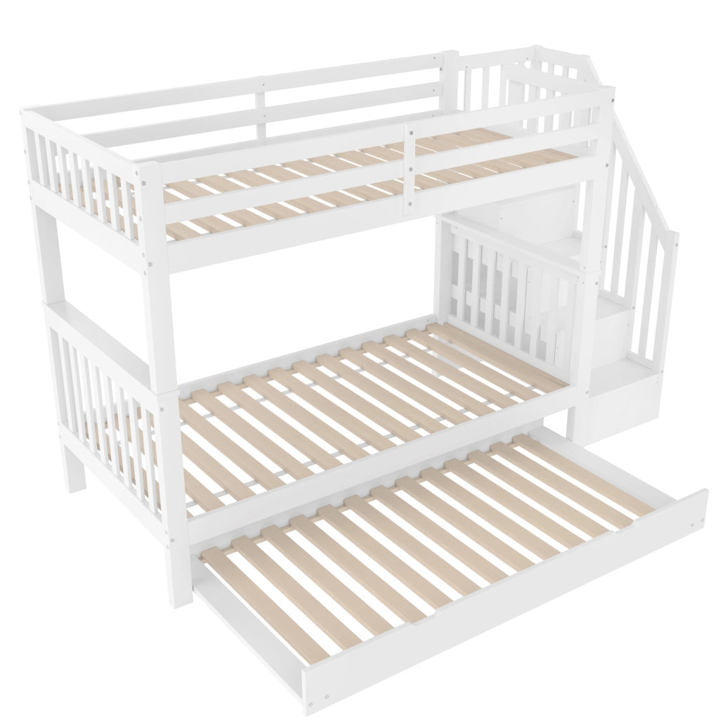 Letto a castello 90x200 cm con letto estraibile e scala con scaffali