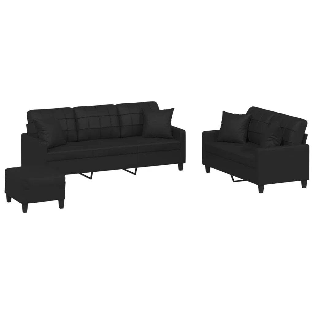 Set di Divani 3 pz con Cuscini Nero in Similpelle 3201393