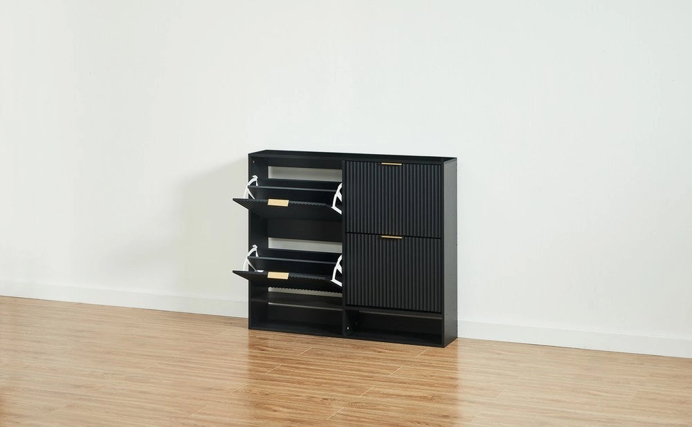 Scarpiera Slim con Ripiani ¨C MINIMAL ¨C Nero, 120x24 cm, Ingresso