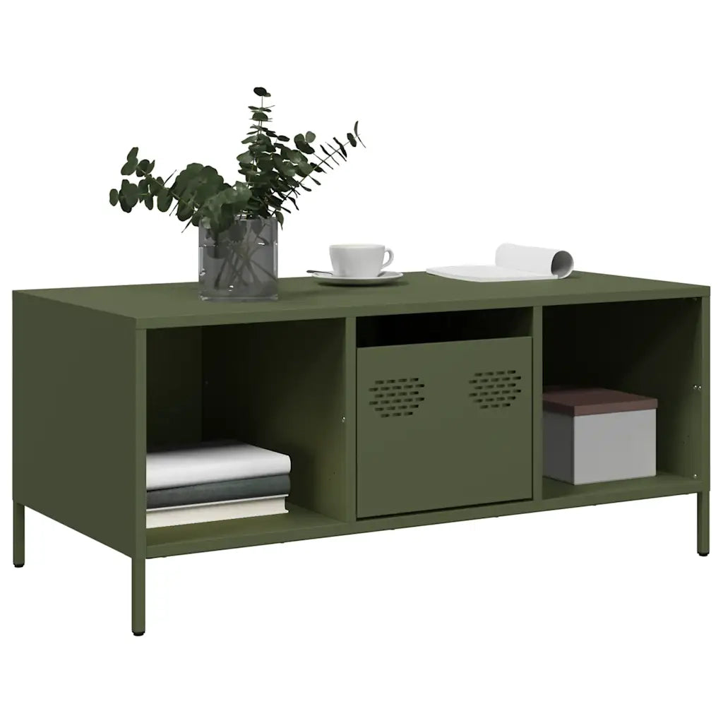 Tavolino da salotto | Tavolino da caff¨¨ | Tavolino da Soggiorno Verde Oliva 101,5x50x43,5 cm Acciaio Laminato a Freddo