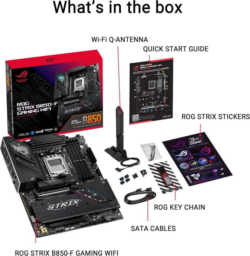 ROG Strix B850-F Gaming WiFi, Scheda Madre AMD ATX, 16+2+2 Fasi di Alimentazione, Slot DDR5, PCIe 5.0 con Slot Q-Release, 4 slot M.2, WiFi 7 con WiFi Q-Antenna, AI Advisor, AI Networking II