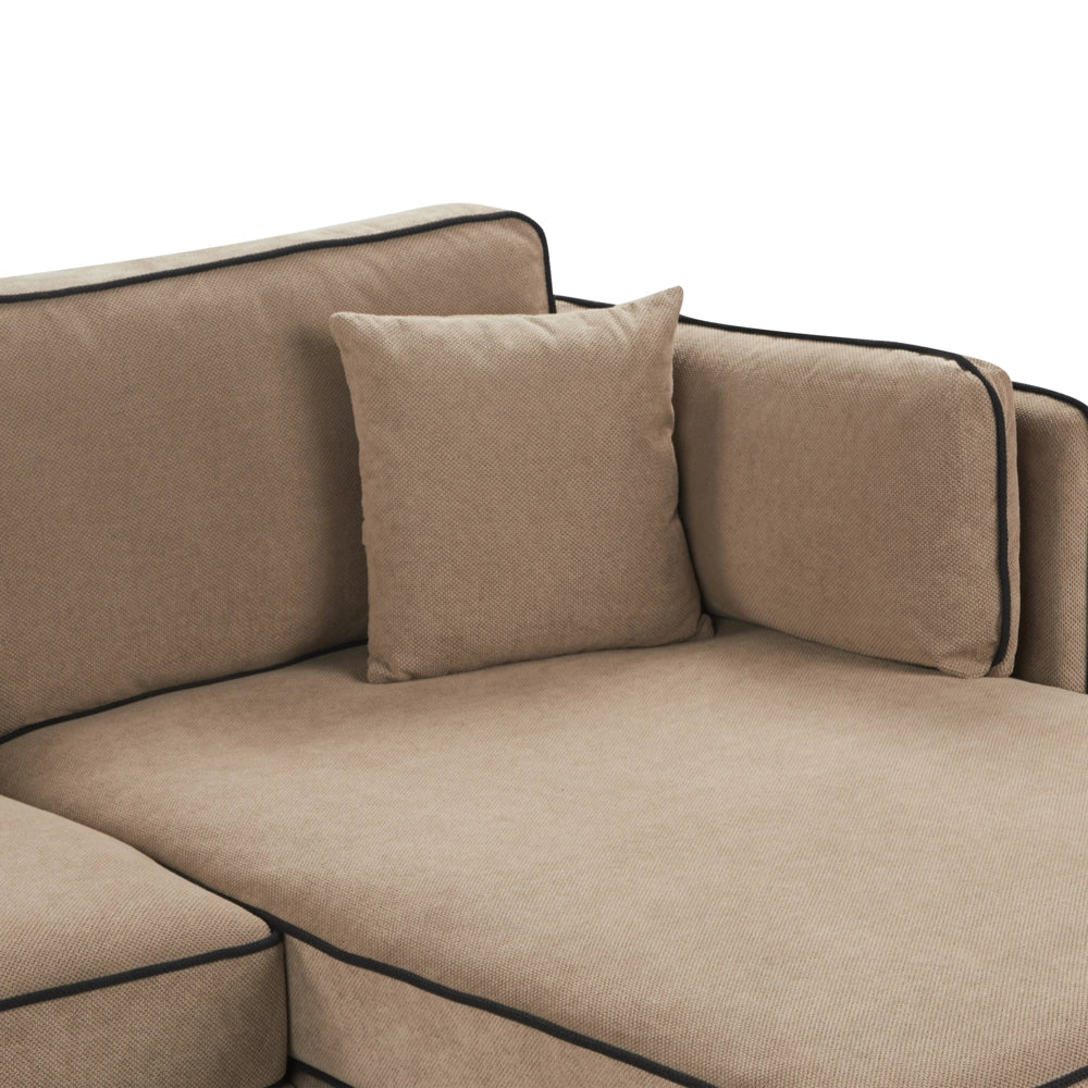 Divano 3 posti angolare regolabile lato sinistro in tessuto marrone chiaro stile moderno design classico