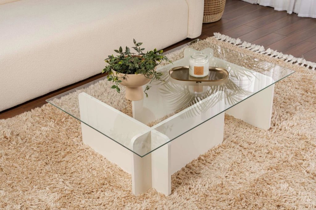 Tavolino in vetro "Flavio" 105 x 65 x 30 cm - Legno bianco