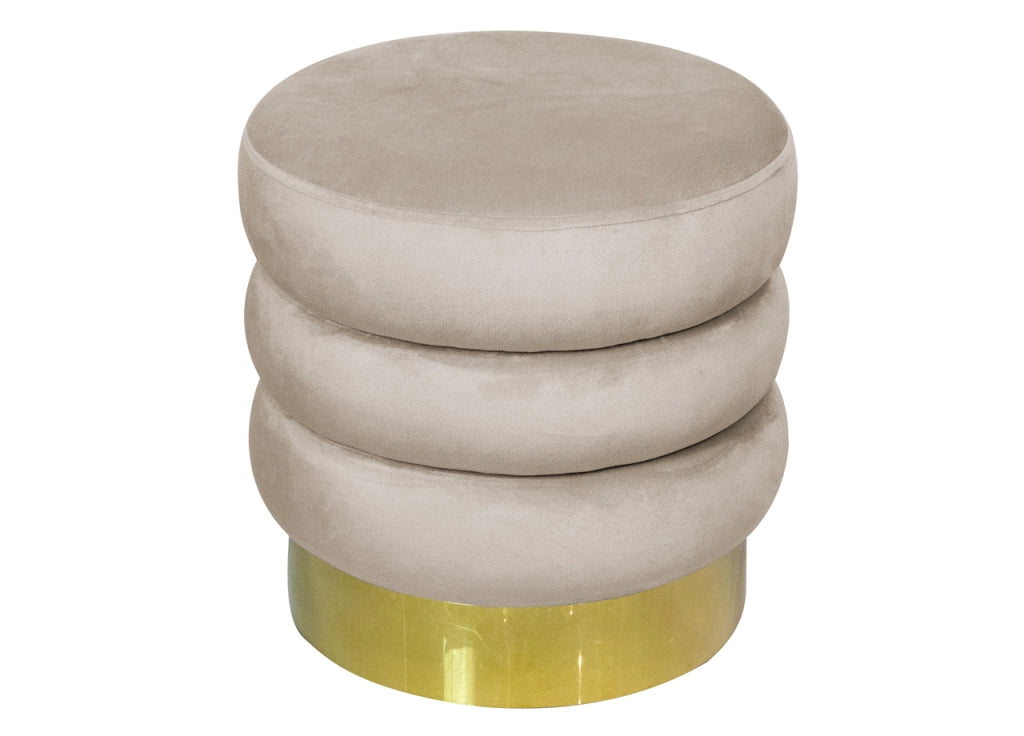 Pouf Salotto/Camera Rotondo Imbottito Modello Velvet Creamy Tinta Unita - Pouf - Beige