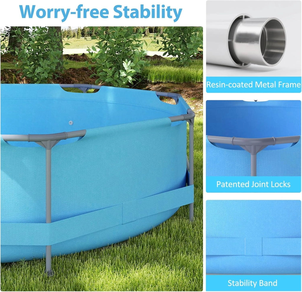 Piscina Fuori Terra, Piscina da Esterno Rotonda Ø360 X 76 CM, 6125L, Struttura in Metallo, PVC Resistente, con Pompa e Filtro, Blu