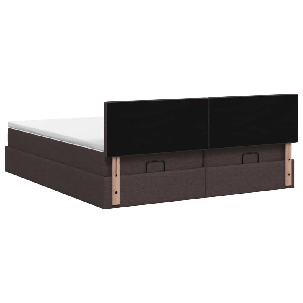 Letto ottomano con materasso 2 pz Marrone Scuro Tessuto 3456722