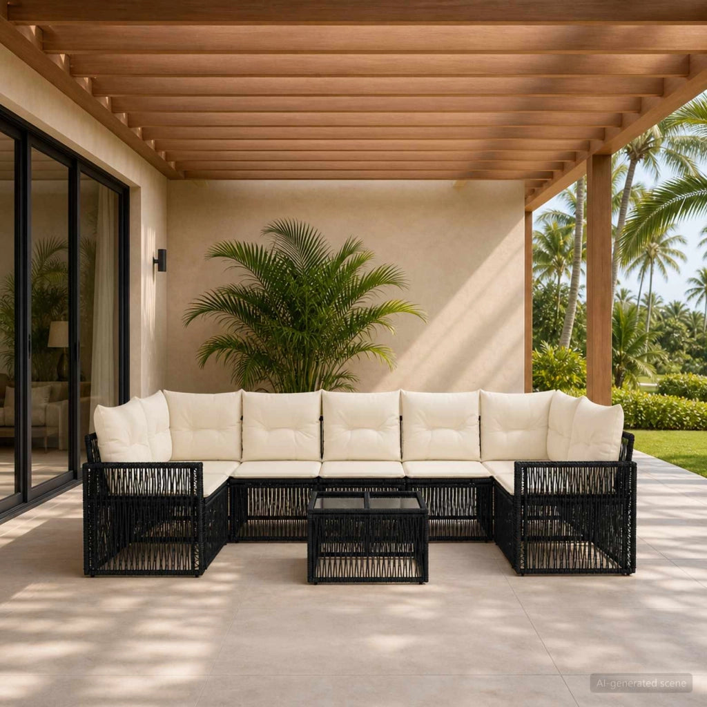 Set Divano da Giardino 8 pz Nero polyrattan 3435064