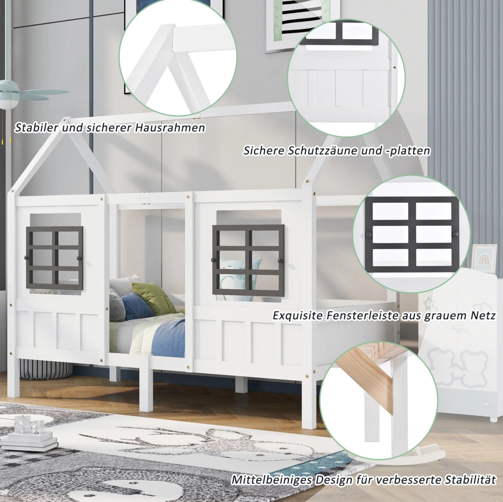 Letto a casetta per bambini 90x200 cm con 2 cassetti