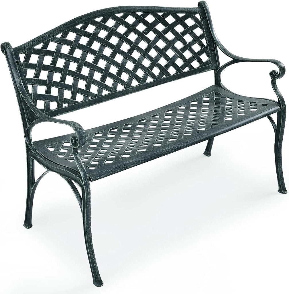 GIANTEX Panchina da Giardino in Metallo con 2 Posti, Portata Fino a 210 kg, con Schienale e Braccioli, per Giardino, Balcone, Terrazza, 103 x 55 x 82 cm, Verde Antico