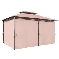 Gazebo da Giardino 4x3m con Doppio Tetto e Tende Laterali in Acciaio e Poliestere, Color Cachi