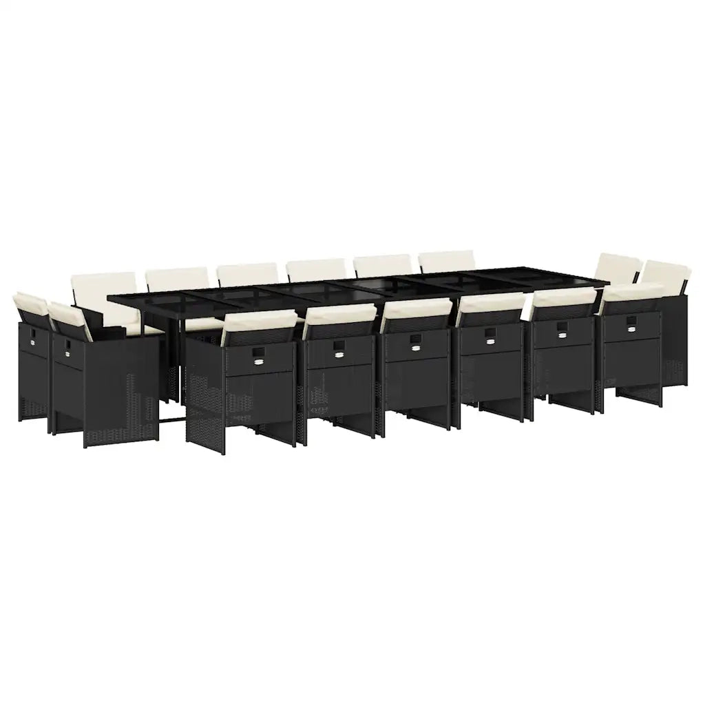 Set da Pranzo da Giardino 17 pz con Cuscini Nero in Polyrattan 3277829