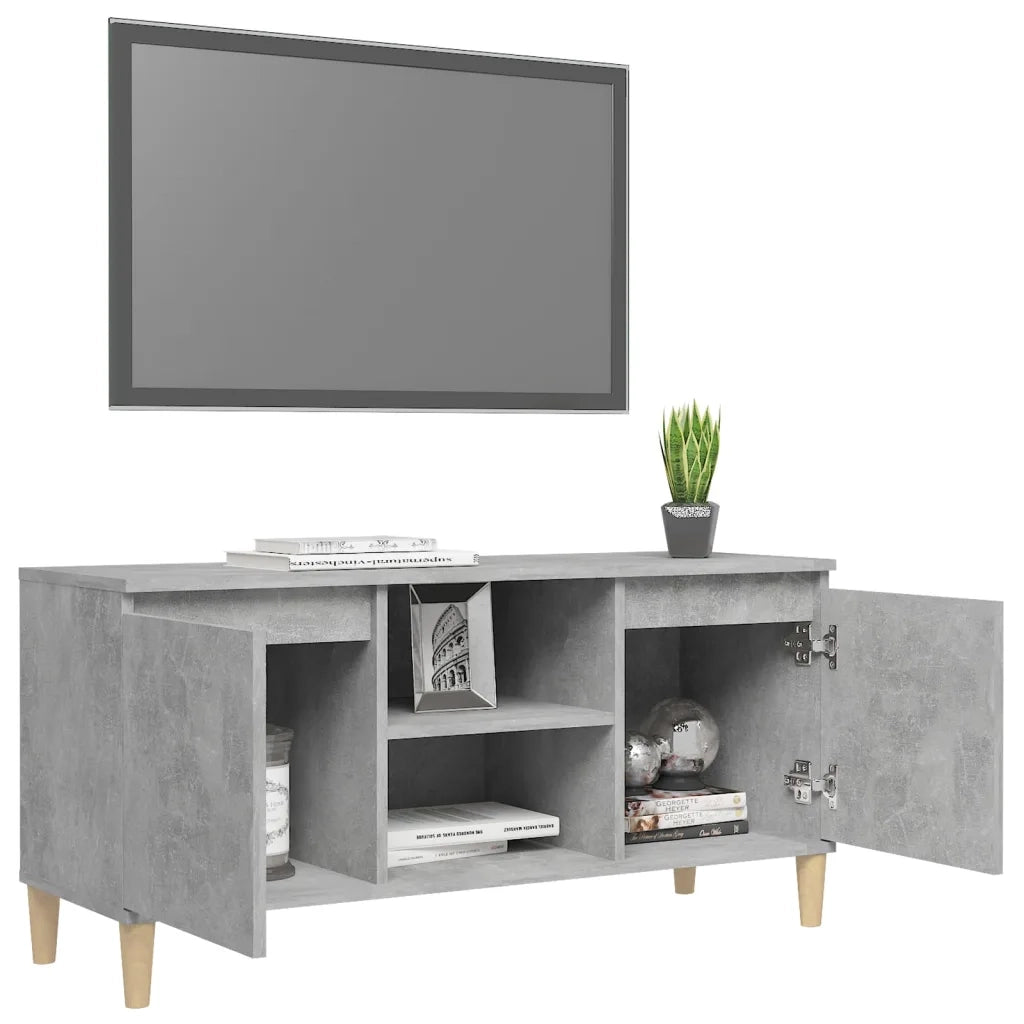 Mobile TV con Gambe in Legno Grigio Cemento 103,5x30x50 cm 805963