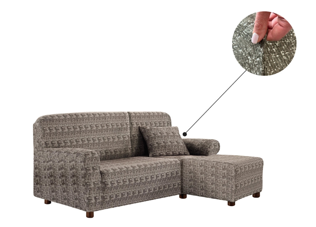 Copridivano Antimacchia Elasticizzato Divano Penisola Angolare Componibile Fantasy - 1+4 - Tortora