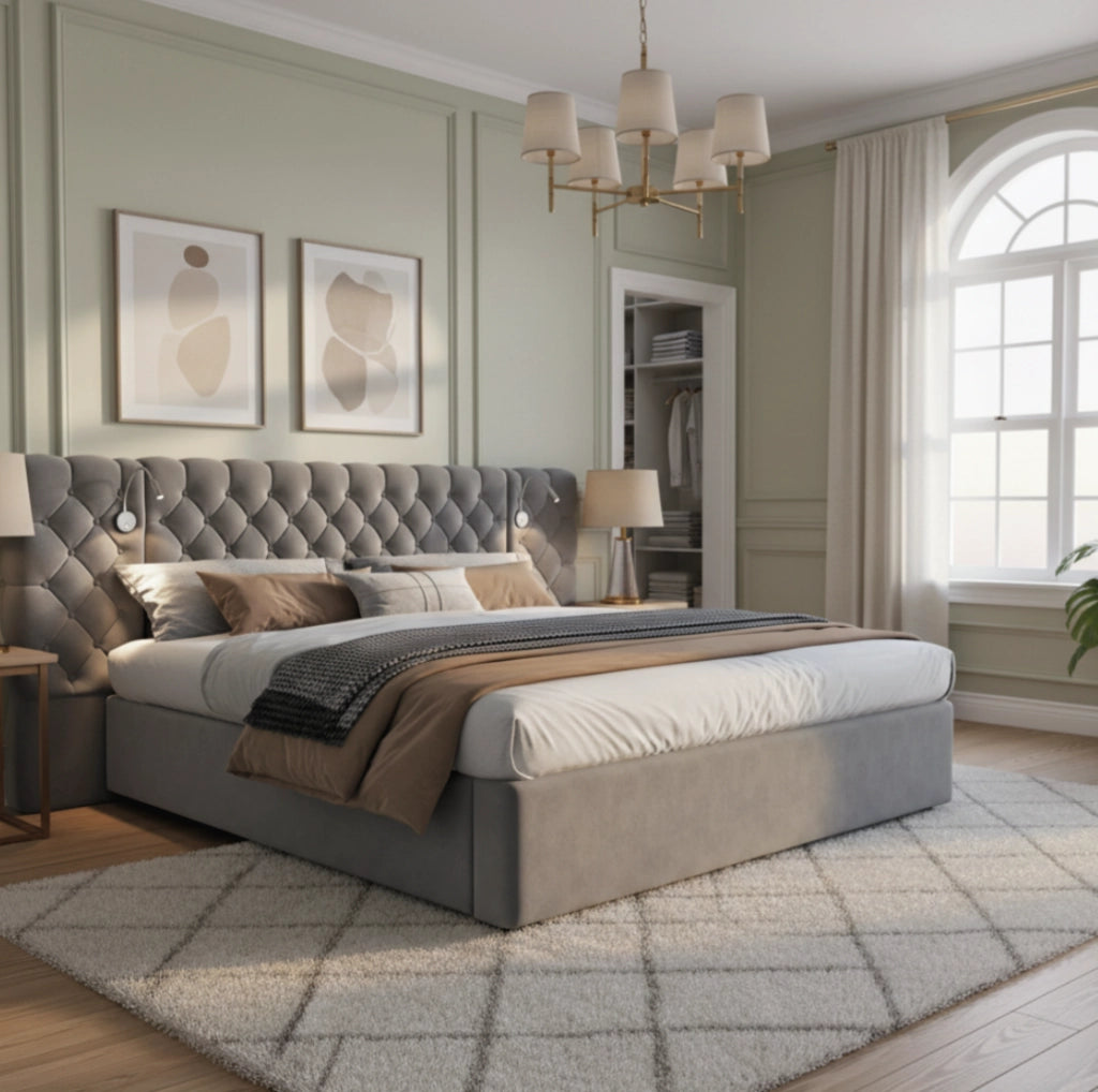 Letto matrimoniale contenitore 160x200 cm in velluto grigio