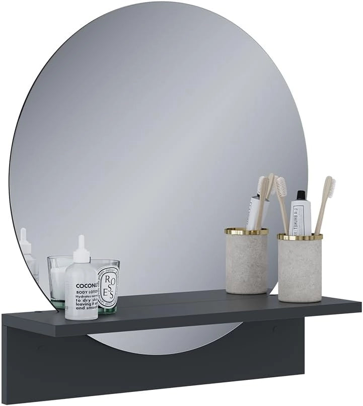 Specchio bagno Elyra, Nero, 50 x 54.5 cm con ripiano, adatto al montaggio a parete per l'uso quotidiano
