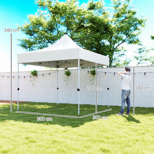 Gazebo da Giardino Pop Up 300x300x340 cm con Luci LED Solari e Altezza Regolabile Bianco