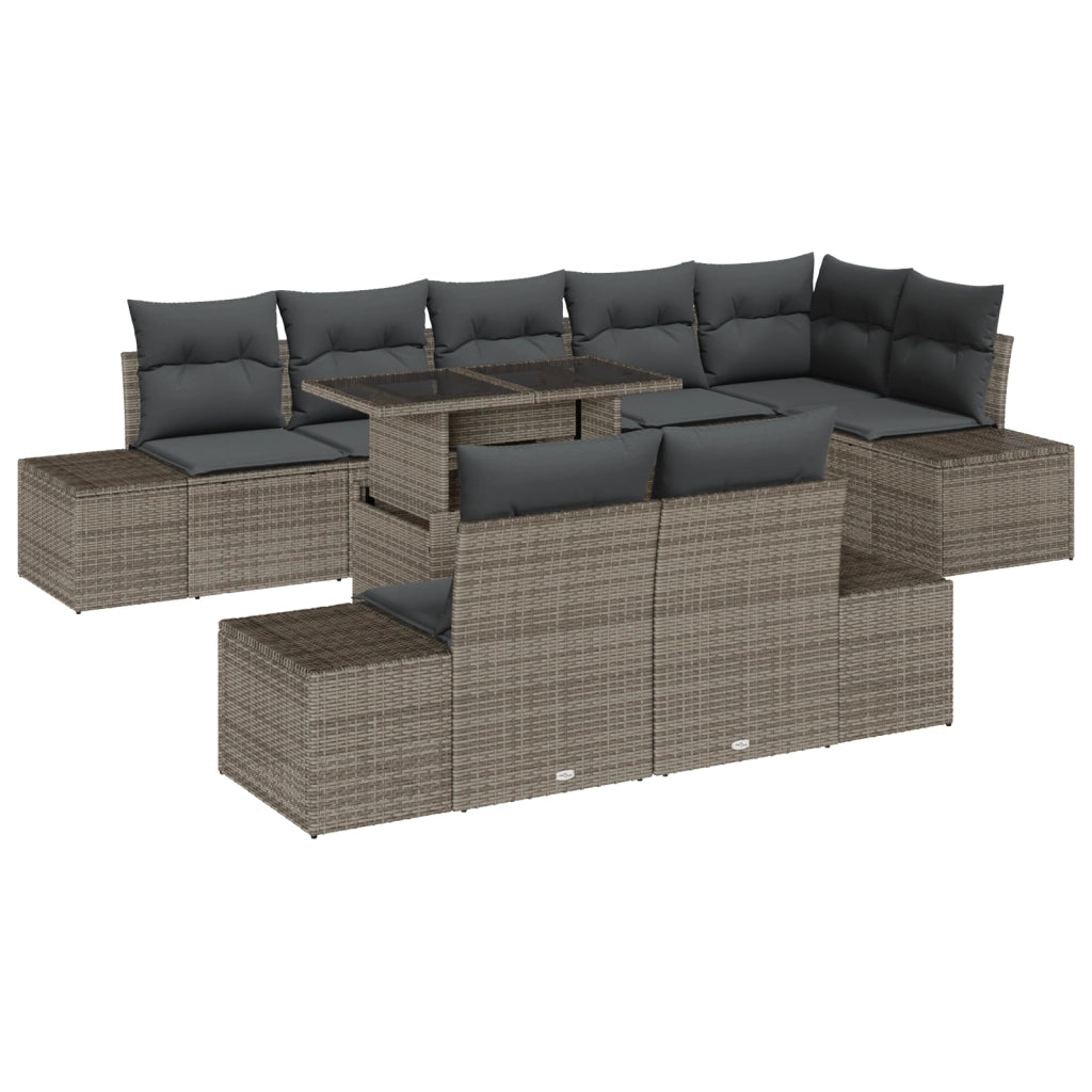 Set Divano da Giardino 9 Pezzi con Cuscini Grigio in Polyrattan