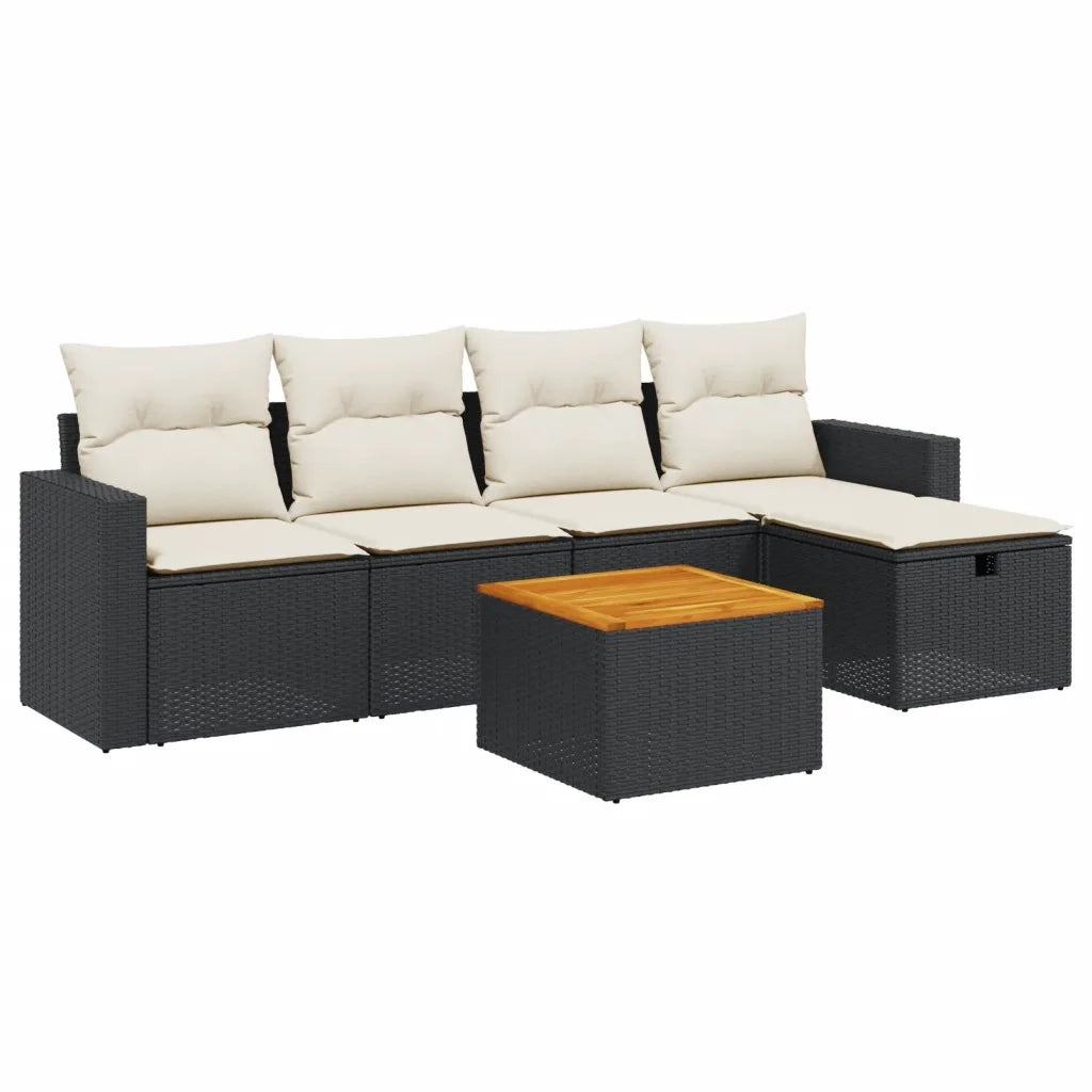 Set Divano da Giardino 6 pz con Cuscini Nero in Polyrattan