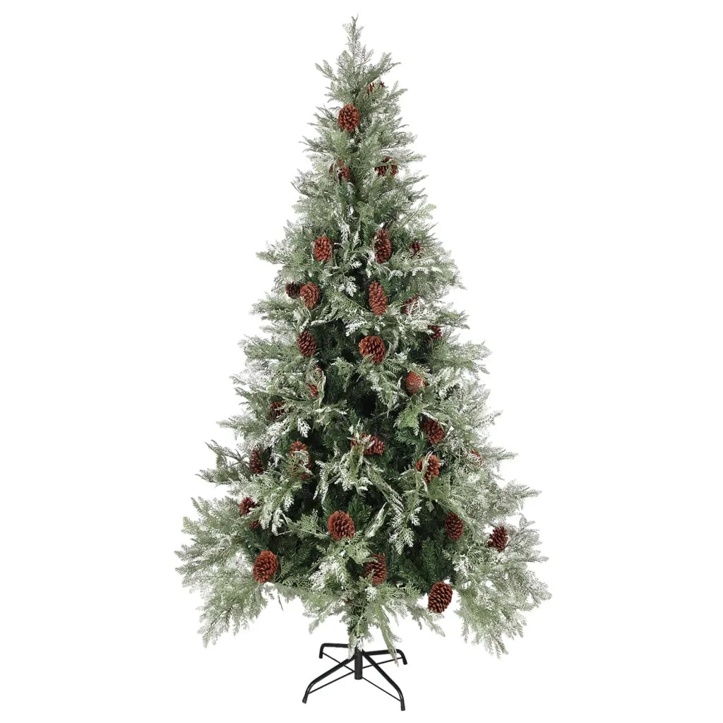 Albero di Natale | Decorazioni natalizie con Luci e Pigne Verde e Bianco 225cm PVC e PE