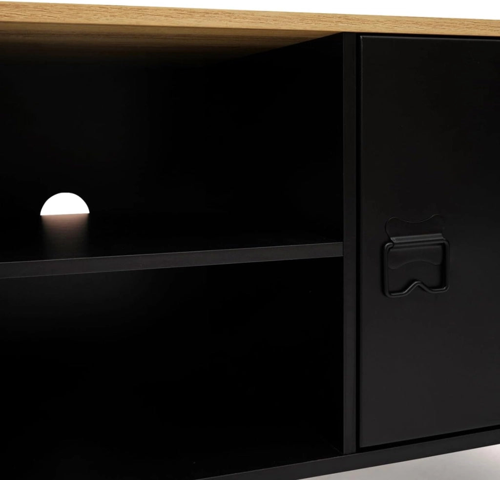 Mobile TV ESTER 113 cm con 2 ante in metallo nero e piano in legno industriale