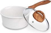 Padella da grilling 16 cm, 1,5 l padella in acciaio con coperchio, padella in acciaio piccola, contenitore per latte rivestito, adatto per induzione, elettrico e gas (beige)