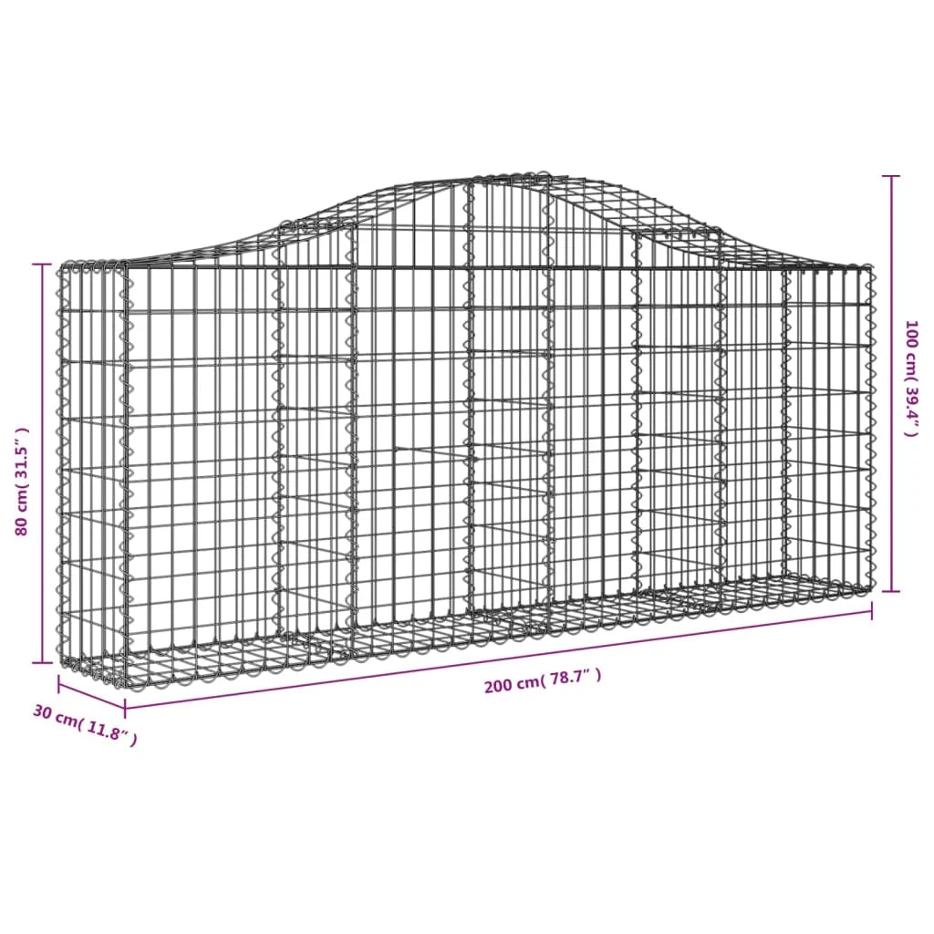 Cestini gabbioni recinzione a gabbia muro di contenimento ad arco 1 set da 4 200 x 30 x 80/100 cm ferro zincato argento 02_0040570