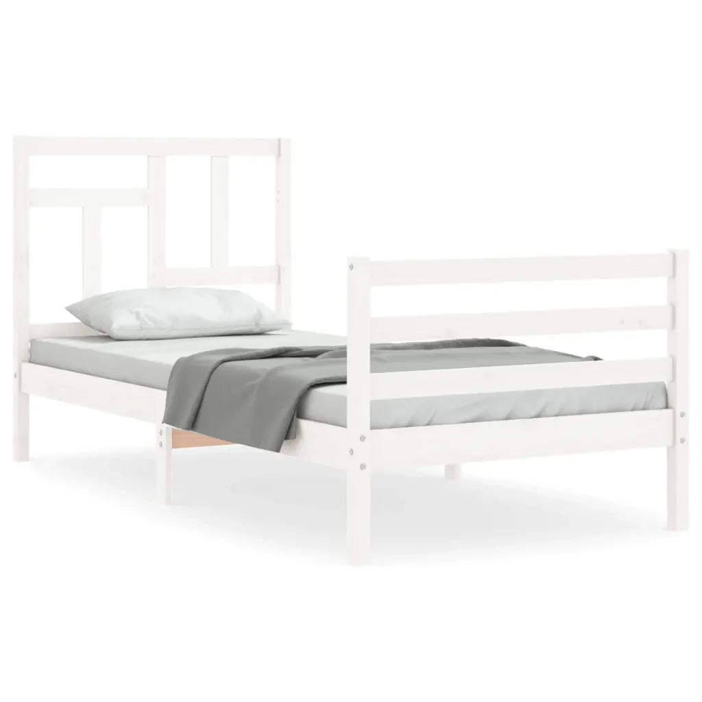 Giroletto con Testiera-Struttura Letto con testiera Bianco 90x200 cm in Legno Massello 634224