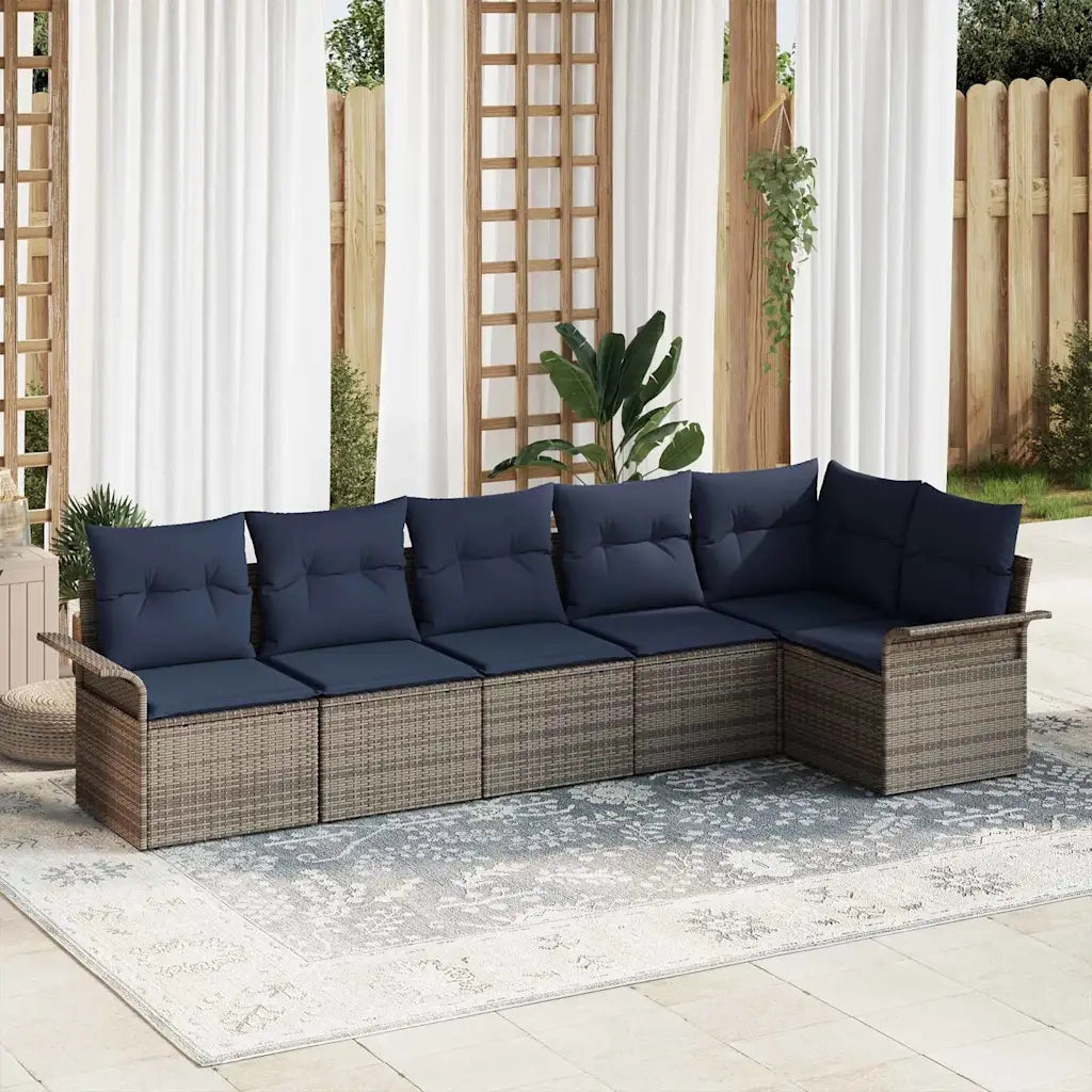Set Divano da Giardino 6 pcs Grigio polyrattan