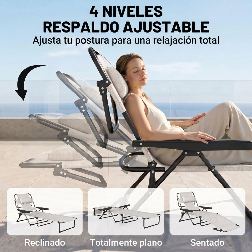 Tumbona da giardino pieghevole con schienale regolabile ¨C zephmum ¨C crema 145x72x89 cm