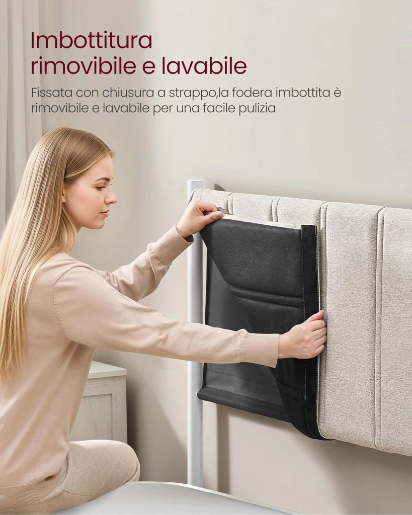 VASAGLE Struttura Letto, 140 x 200 cm, Letto Sollevabile con Contenitore, Testiera, Sollevamento Idraulico, Moderno e Semplice, Montaggio Facile, Beige Cappuccino RMB614LH01