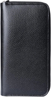 Portafoglio lungo con chiusura a righello per uomini con grande capacità clip in pelle per borsa cellulare, nero, 20 x 10,5cm