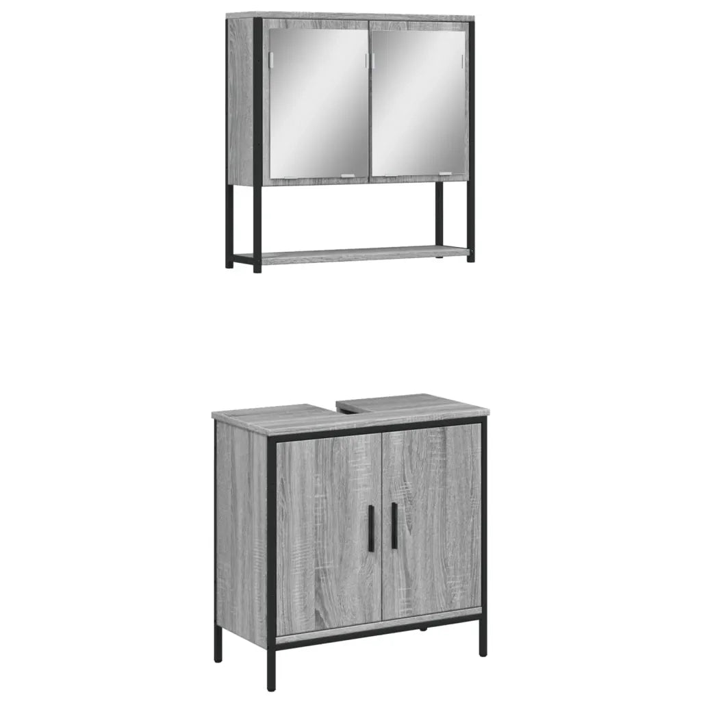 Set Mobili da Bagno | Armadio da bagno 2 pz Grigio Sonoma in Legno Multistrato