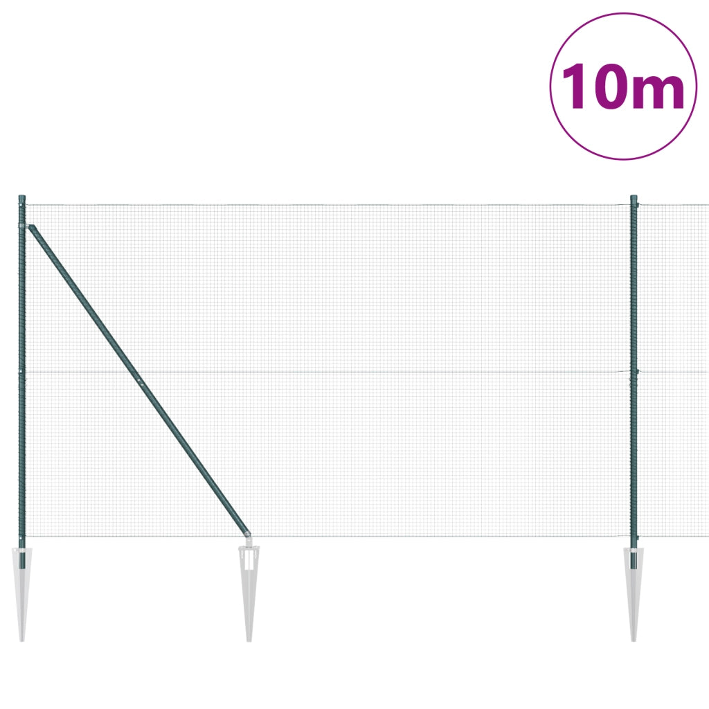 Recinzione in Rete Saldato con 7 Pali a Punta Verde 1.6x10 m Acciaio