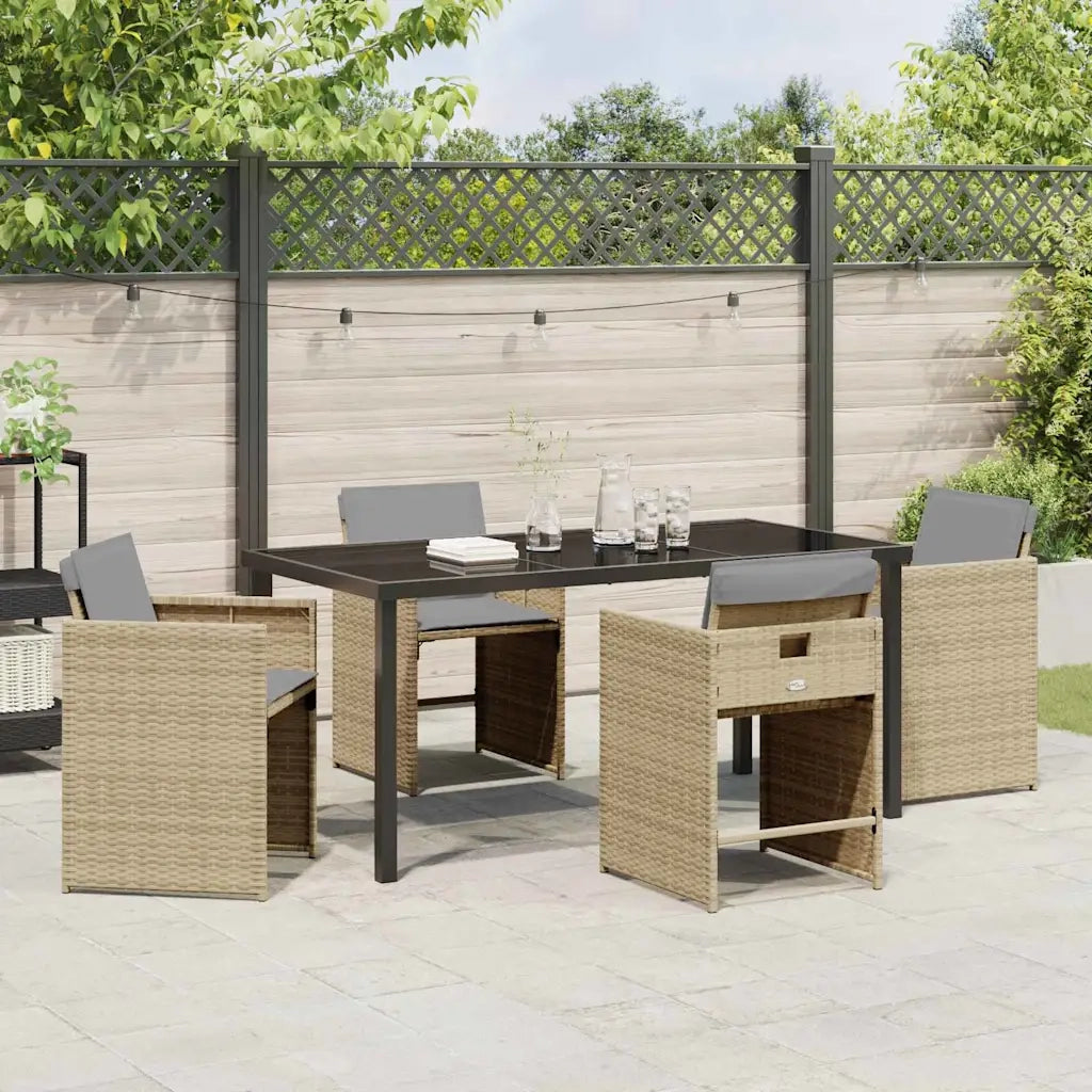Set da Pranzo per Giardino con cuscino 5 pcs Beige polyrattan