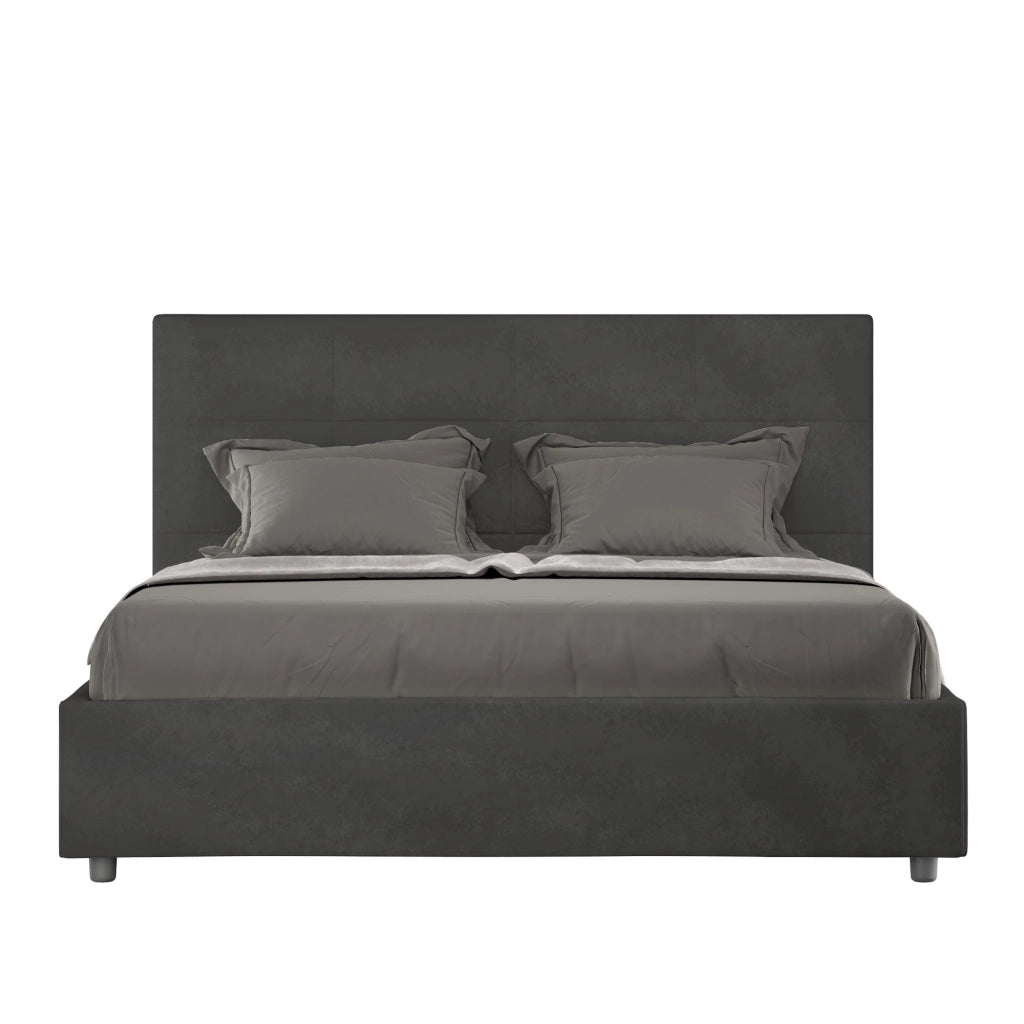 BS COM Letto una piazza e mezza senza rete imbottito 130x210 microfibra grigio