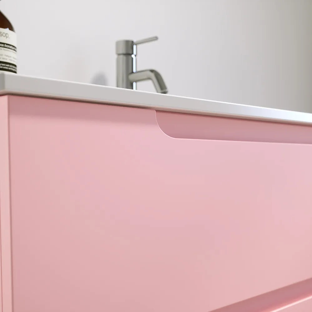 Mobile bagno sospeso 100 cm due cassetti rosa cipria opaco con lavabo | Ardenne