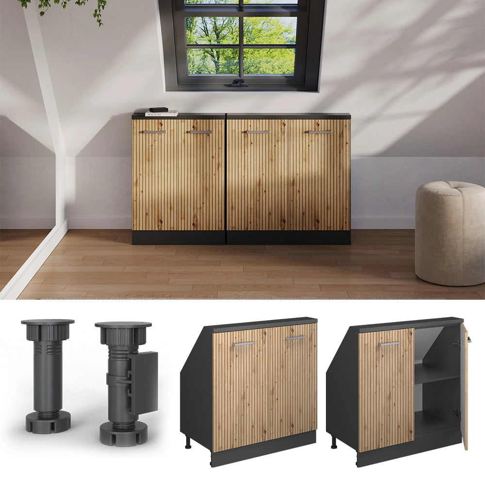 Vicco Mobile cucina sottotetto Rovere artigianale/antracite 80 cm con 2 porte