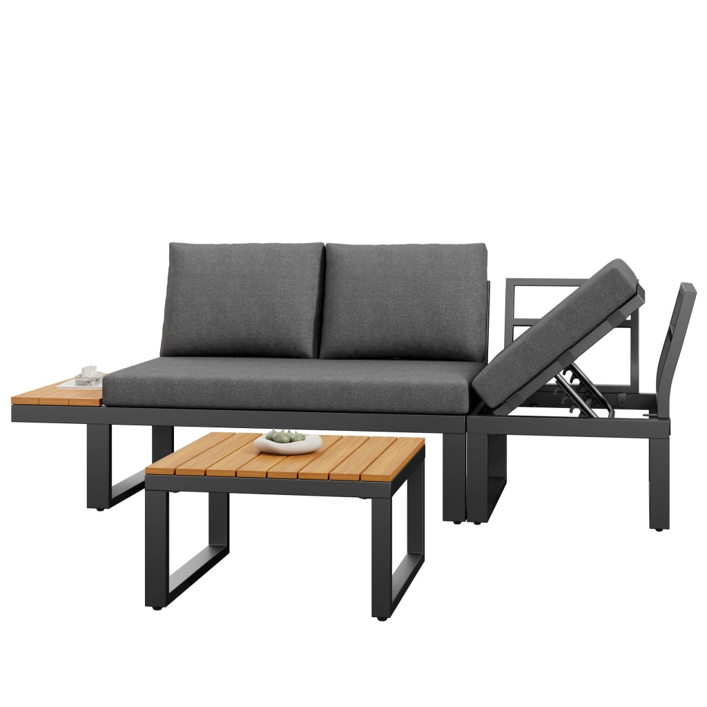 Set Lounge Divano Angolare da Giardino Esterno 6 Pezzi con Tavolino e Cuscini ¨C MINIMAL ¨C Acciaio, Grigio/Beige