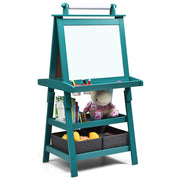 Cavalletto double face 3 in 1 per bambini, Treppiede con lavagna bianca e nera e rotolo di carta, Blu-Cavalletti e lavagne bambini
