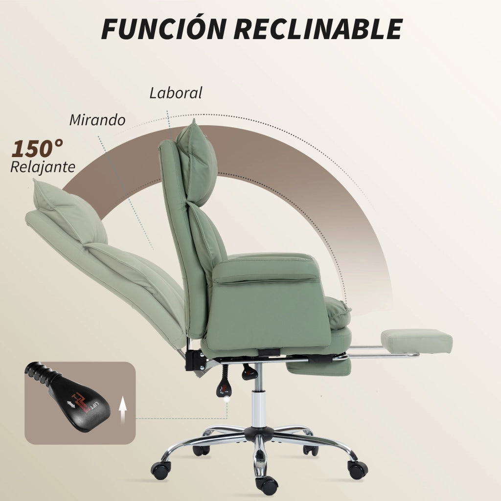 Sedia da Ufficio con Poggiapiedi ¨C Xylo ¨C Schienale Reclinabile Alto Imbottito Rivestimento Similpelle Verde